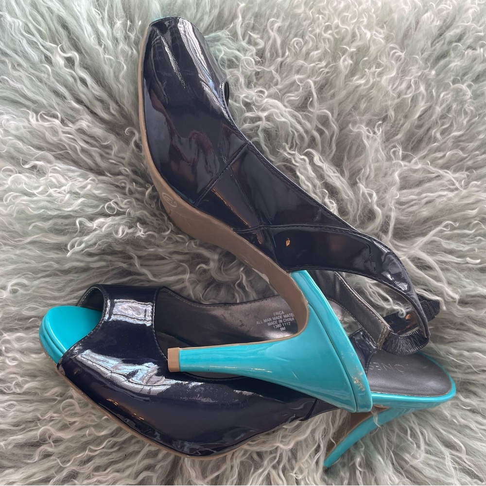 Navy and Turquoise Women's Slingback Shoes - Picture 3 of 6